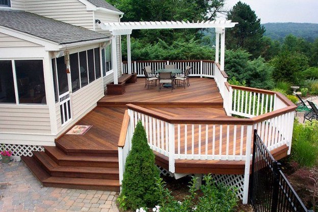 multi step wood deck