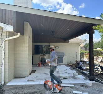 Keane BBQ, Travertine Patio, and Arbor in Dallas