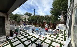 Keane Landscape Backyard Pool Remodel + BBQ + Patio With Turf And Landscape in Dallas