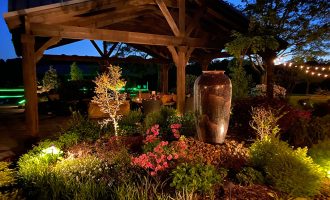 bubble urn and landscape lighting installation