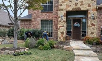 boulder-edging-and-flagstone-patio-installation-in-dallas