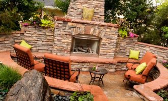 masonry fireplace and circle patio installation in dallas