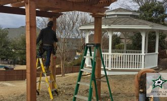 dallas landscaping professional installing patio cover