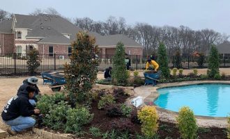 pool flower bed edging installation