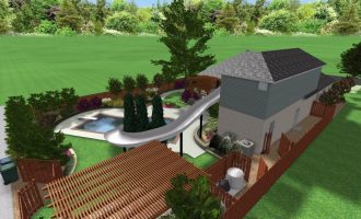 3d pool and landscape design with pool slider